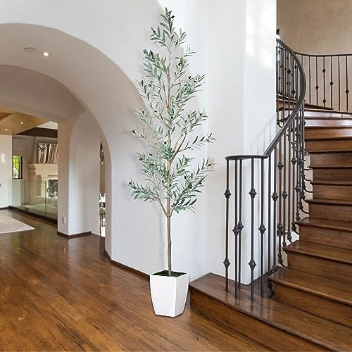 Haispring 7.8FT(93\'\') Olive Tree Artificial Tall Fake Silk Olive Tree with Planter Large Faux Olive Branches Fruits Artificial Tree for Home Corner Office Floor Decor Indoor