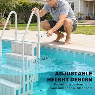 Outsunny 4-Step Swimming Pool Ladder, HDPE with Dual Handrails and Non-Slip Steps for Above Ground Pools, Entry/Exit Ladder, Fits 46.1" - 57.9" High Walls, 396 lbs. Load Capacity White