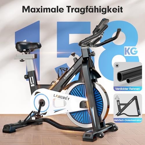 Foto von LABGREY Heimtrainer Fahrrad, Fitness Fahrrad für Zuhause, Indoor Kardio Training, Bike mit Pulsmesser, LCD Display, Ipad Halter, Sitz & Widerstand Einstellbar