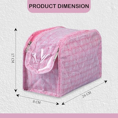 Image of Kuber Industries PVC Laminated Jewellery Pouches for Storage Necklace & Bangles with Zip | Jewellery Kit /Bag /Organiser for Women | Check D Shape Print - Pink