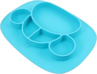 Toyvian Prato De Jantar Talheres Para Crianças Pratos De Jantar Azuis Descanso De Utensílio De Silicone Talheres Para Crianças Pratos Para Bebês Tigela Infantil Subplaca De Uma Peça