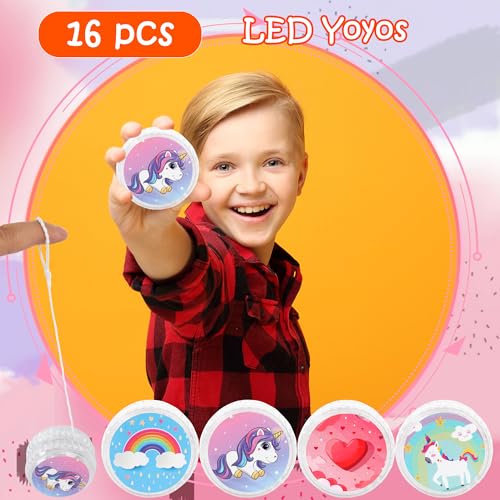 16 Pcs Light up Yo Yo for Kids LED Responsive Ball Plastic Unicorn Yoyo Pink Yoyo Rainbow Heart for Beginner Kids Girls Gifts Birthday Christmas