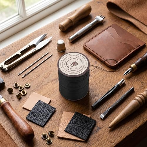 Hilo encerado de poliéster para coser cuero, rollo de 160 m con colores surtidos para zapatos, carteras y manualidades, hilo resistente para coser a mano para artesanos del cuero miniatura 7