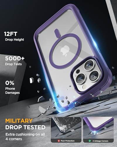 Image of Miracase Magnetic for iPhone 12 Pro Max Case [Compatible with MagSafe] Full-Body Phone case with Built-in Glass Screen Protector& Camera Protector, Military Drop Proof 12 Pro Max Cover, Purple