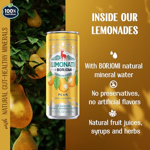 Image of Limonati by Borjomi - Pear Lemonade with Natural Fruit Juice and Borjomi Sparkling Mineral Water - 11.15 oz, 12 Cans
