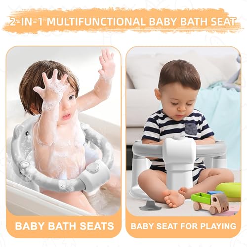 Image of Baby Bath Seat for Babies 6 Months & Up, Toddler Bath Seats for Babies Sitting Up, Non-Slip Infant Bath Tub Chair with 4 Suction Cups & Soft Cushion for Shower, Compact Toddler Bathtub Seat, Gray