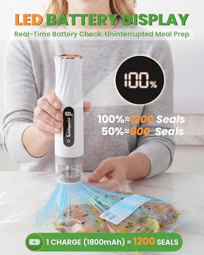 Image of Compact Vacuum Sealer for Food: Powerful Handheld Vacuum Sealer Machine & 30 Reusable Vacuum Bags, With LED Display & Detachable Water Tank, Portable Food Sealer, Seal Meal Saver