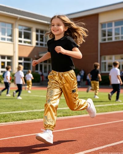 Image of Betusline Girls 2 Piece Summer Outfits,Kids Casual Short Sleeve Crop Top & Cargo Jogger Pants Sets,4T-14Y