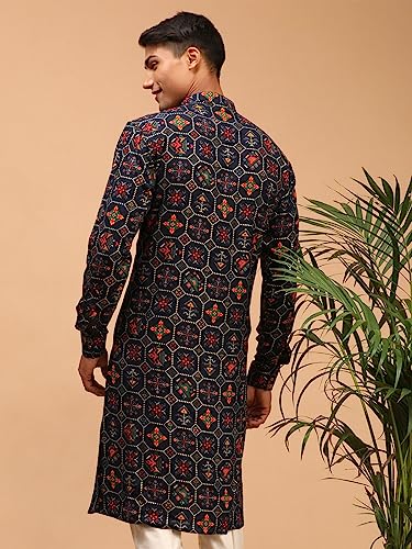 Image of VASTRAMAY Men's Cotton Blend Patola Kurta