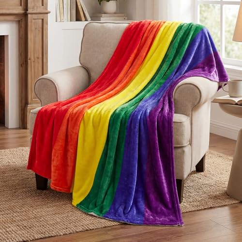 Tegeme Transgender Pride Super Soft Throw Blanket 50 x 60 Inch Nonbinary Pride Blankets for Home Sofa Bedroom Living Room Decor All Season Non Binary Gifts(Rainbow)