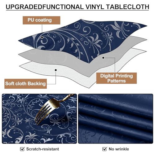 Image of Smiry Rectangle Table Cloth, Waterproof Heavy Duty Vinyl Tablecloths, Wipeable Washable Table Cover for Kitchen and Dining Room (Dark Blue, 60 inch X 102 inch)