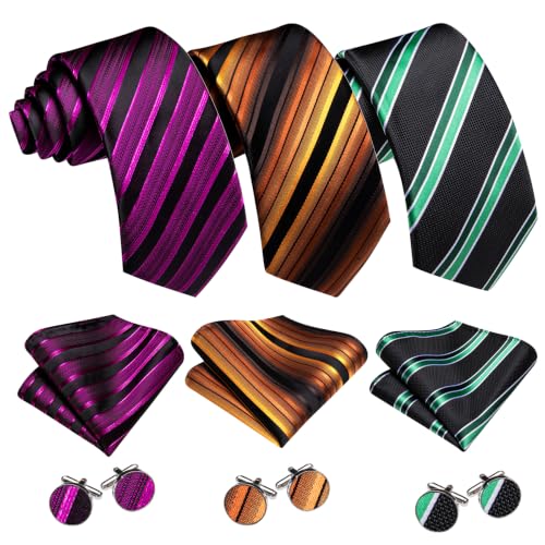 Image of Barry.Wang 6 PCS Men Ties Set Silk Business Fashion Woven Necktie Handkerchief Cufflinks Paisley Stripe Wedding Party