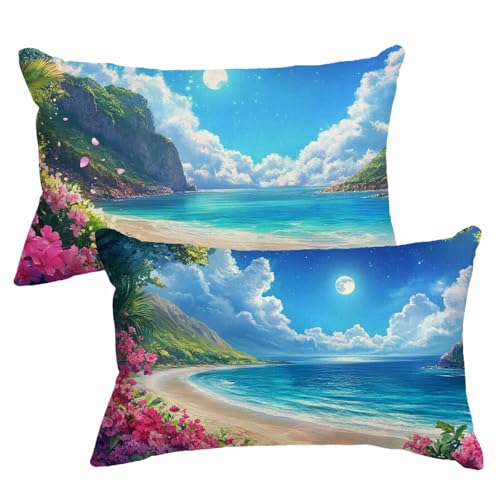 Housse coussin lin bleu 40x70 avec fermeture invisible - 2