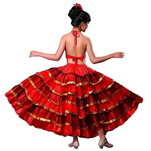 Conjunto de fantasia de dançarina de barriga cigana com saia flamenco espanhola para meninas 4-11 an