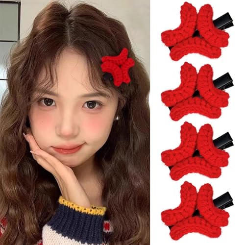 4 Pcs Fun Hair Clips for Women Girls Cute Plush Angry Hair Clips Cute Cartoon Duckbill Barrette Hair Gyaru Accessories Clips for Cosplay (Red)