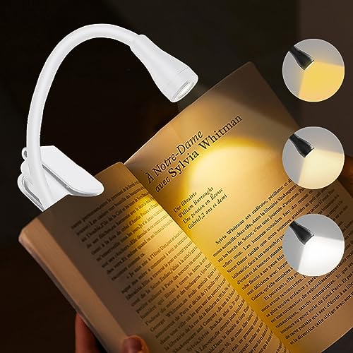 GKKBUFF Rechargeable Book Light,Portable Book Lamp,USB Book Light,Clip on Reading Lights,Book Lamp for Reading in Bed,360° Adjustable Clip on Light,Perfect for Book Lovers (White)
