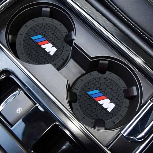 Image of YUIQIEUY Car Cup Holder Coaster for BMW M, Black, 2.75in, 2Pack