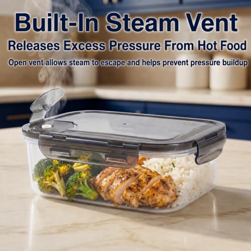 Image of Plastic Meal Prep Containers with Lids - 2 Pack Airtight Vented