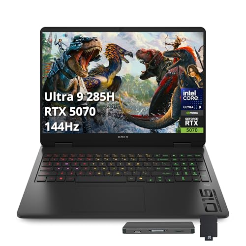 Image of HP Omen 16 Slim 16 inch FHD+ 144Hz Gaming Laptop, Intel Ultra 9 285H, NVIDIA GeForce RTX 5070, 64GB DDR5, 3TB Storage(2TB SSD+1TB Docking Station), 4-Zone RGB Backlit Keyboard, WiFi 6E, Win11 Pro, Black