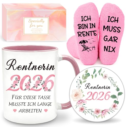 Epaing Ruhestand Geschenke für Frauen Rentnerin 2026 Tasse Personalisiert Renteneintritt Geschenk Frau Rente Geschenk für Mama Mutter Oma Schwester Freundin Mitarbeiter Abschiedsgeschenk Kollegin