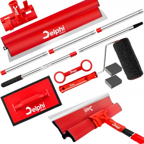 Delphi 8-Teiliges Flächenspachtel Set 60cm mit Spachtelwalze - 2m Teleskopstange mit Ergonomischem Griff erleichtert das Auftragen von Spachtelmasse