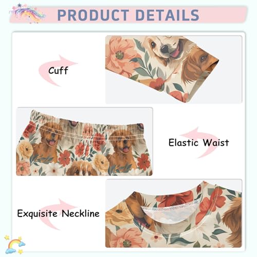 ALAZA Dog Puppy Flowers Pajama Set Pijamas Para Niños Long Sleeve Sleepwear3