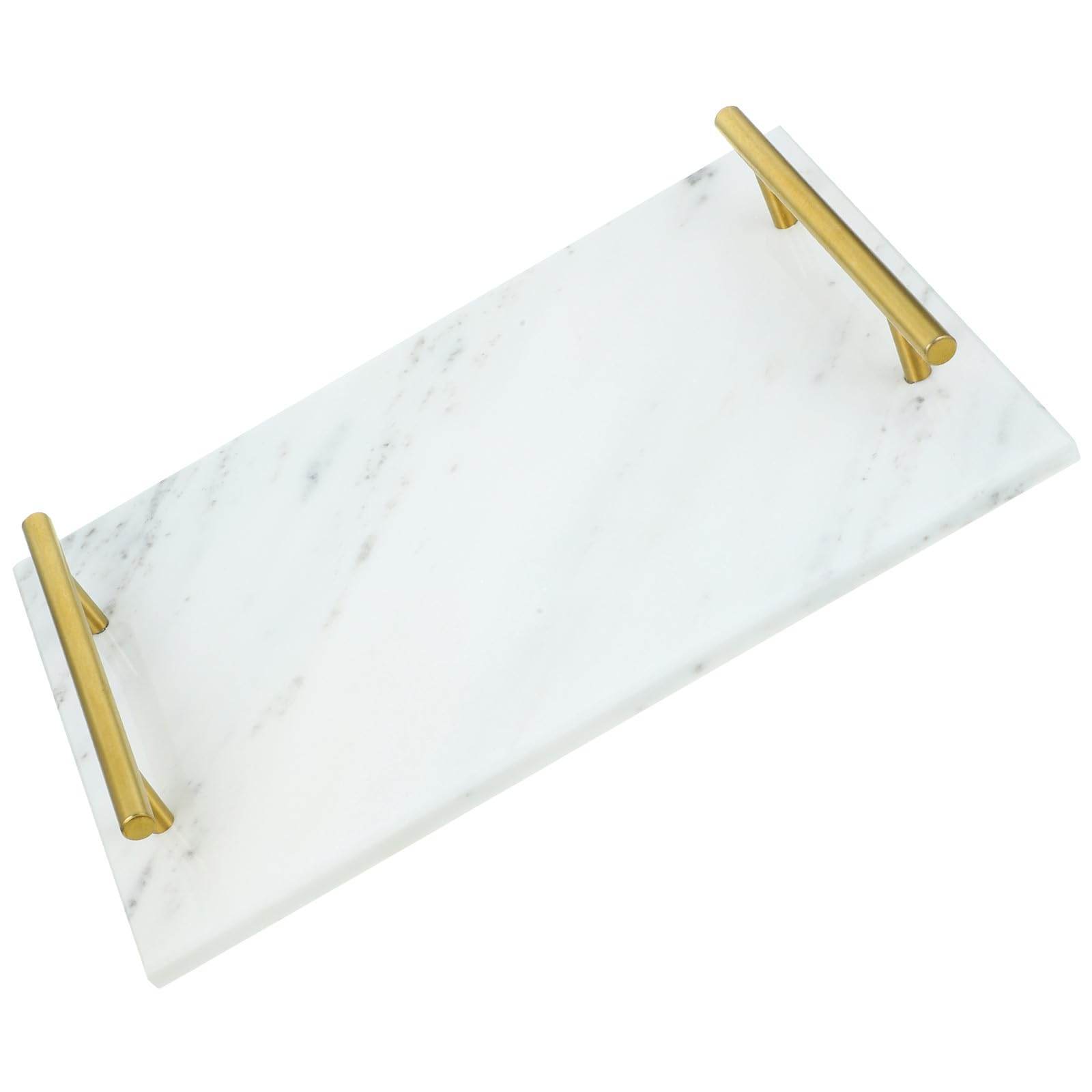 Generico Vassoio Decorativo 30x20 Cm con Manici in Lega in Marmo Bianco Design Elegante Leggero e Resistente per Snack e Frutta Secca Durante Riunioni e Feste