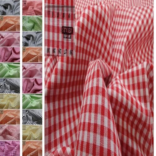 Stoffbook Tissu Coton imprimé Patchwork à Carreaux Vichy 5mm Rouge, C365