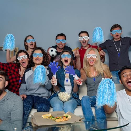 Realspring 148Pcs Team Spirit Accessories Kit Bulk Spirit Day Items Cheer Pom Poms Clappers Whistles Glasses Eye Black Stickers for Homecoming Week Game Day Camp College Sports Event(Blue White) by Realspring - Image 6