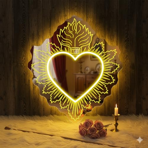 Image of Sacred Heart Mirror Neon Sign 22.95″x19″, Religious LED Wall Light - Catholic Home Decor, Church Events, Christening Gifts, Spiritual Wall Art, Christian Gift Ideas
