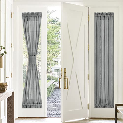 Pony Dance Sidelight Curtain Panel - 30 Wide By 72 Long Dark Grey Linen Look Sheers Voile Door Window Blind For Metal Door Side Light French Front Entry Door, 1 Piece #TOP5