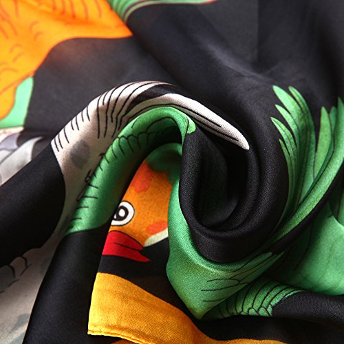 Nasoperfect Silk Feeling Scarf Large Headscarf Fashion Parrot Pattern Hair Wraps Soft Neck Scarves For Women Black 70" X 35" #TOP5