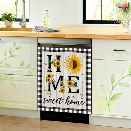 Image of Sunflower Summer Dishwasher Magnet Cover, Sweet Home Spring Dishwasher Magnetic Covers for Kitchen Decoration Farmhouse Dish Washer Covers Refrigerator Sticker Fridge Panel Decal 23x26In