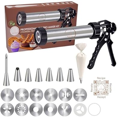 YARANA Churrera Profesional Acero Inoxidable 304 Sin BPA - Kit para Churros y Porras + Galletas, Manga 41 cm, 9 Discos (4+5), 7 Boquillas + Inyector, Certificados y Recetario vía QR | Ya disponible en tu tienda friki favorita! En mundofriki.es!