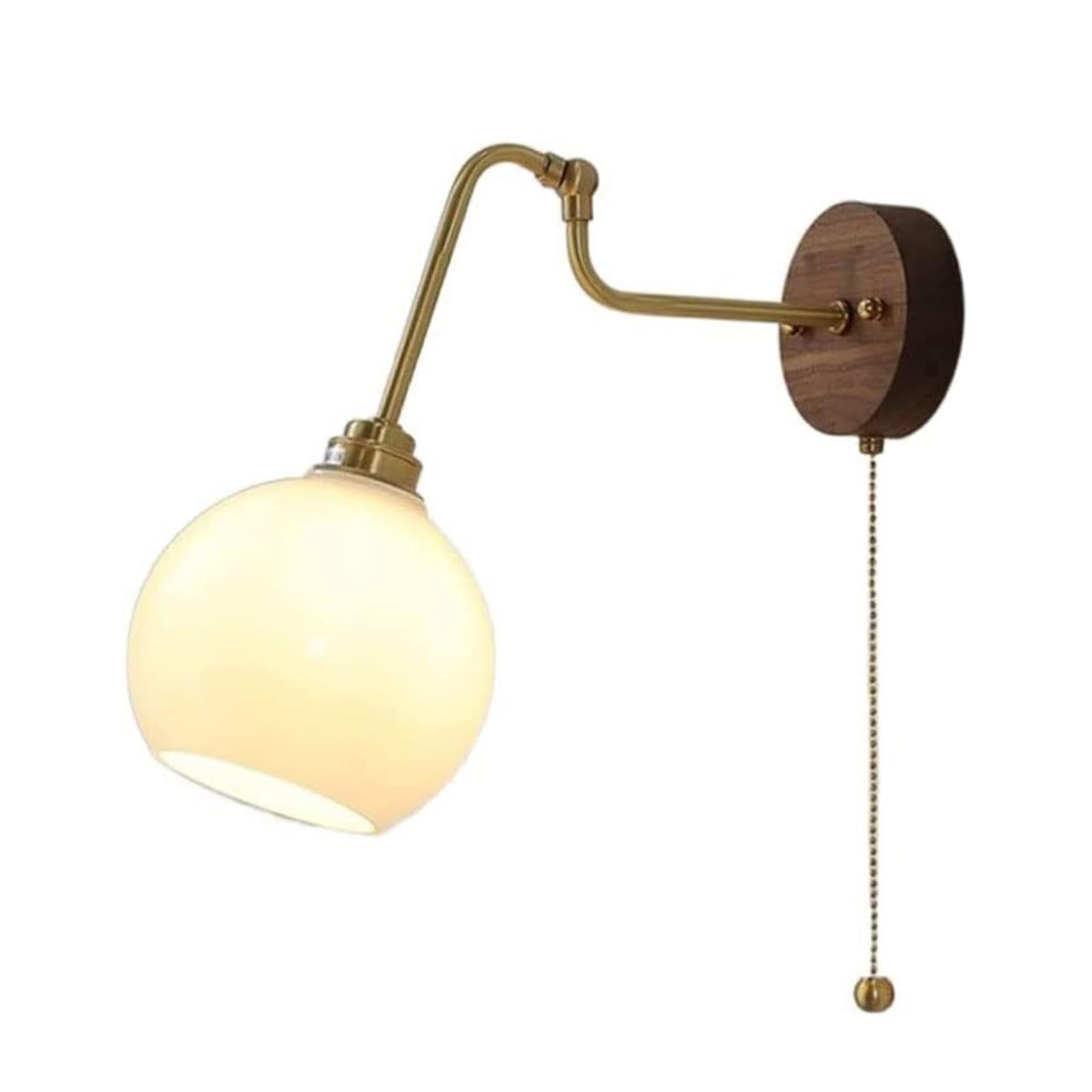 KBUUKYYXouy Wall Lights Indoor European Brass Adjustable Angle E27 Spherical Glass Lampshade Wall Sconce with Pull Wirefor Bedroom Bedside Lamp