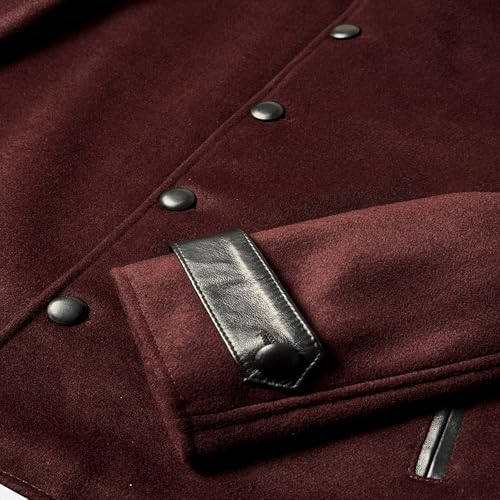 Image of Men's Red Vine Wool Jacket - Men's Plaid Coat Leather Collar Wool Blend (US, Alpha, Medium, Regular, Regular, Red Vne)