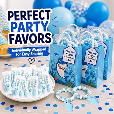 Shark Candy Bracelets 30 Count Bulk Value Pack, Individually Wrapped Suckers Cute Fun Summer Themed Favor Ocean, Under the Sea Birthday Treats Shark Party Favors Goodie Bag Stuffers for Kids Pinata Filler