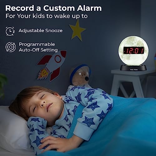 Sonic Alert Moon Alarm Clock Nightlight | Soft Ambient Light For Children In The Dark | Recordable Alarm Clock For Heavy Sleepers | Built-In Speake, Aux Connection #TOP7