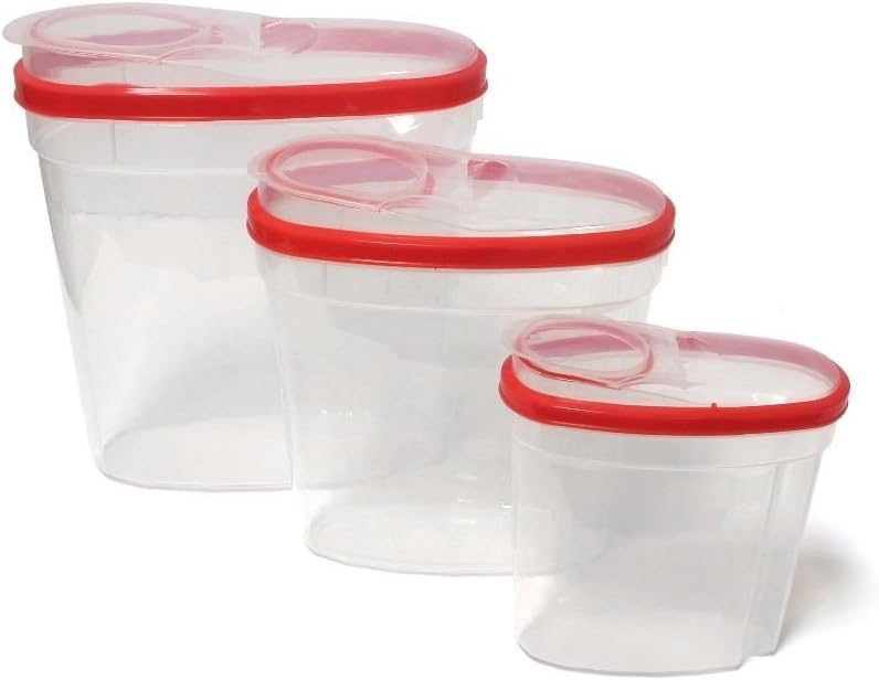 3 Pcs Plastic Cereal Dispenser Set - Dry Food Snack Nut Storage Containers Red