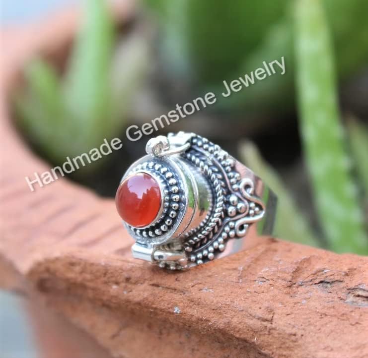 Orange Carnelian Ring, Poison Box Ring, Round Stone Ring, Orange Gemstone Ring, Poison Ring, Round Pill Box Ring, Openable Poison Ring, Carnelian Ring, Handmade Poison Ring, Secret Stash Jewelry