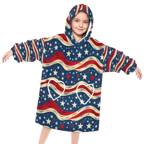 Pardick Wearable Blanket Hoodie for Kids, Luminous Star Fleece Sweatshirt Blanket Oversized Blanket Sweatshirt with Pocket Flannel Warm Hooded Blanket 6-10 Year Old Girl Boy Gift, One Size