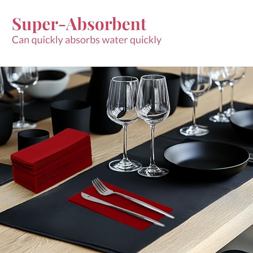 Image of Prestee Red Napkins for Table - Disposable - Soft and Absorbent Paper Hand Towels for Dinner Parties and All Types Events - Pre folded Linen Feel Napkins - Paper Towels 7.8 x 4in and 50 Count