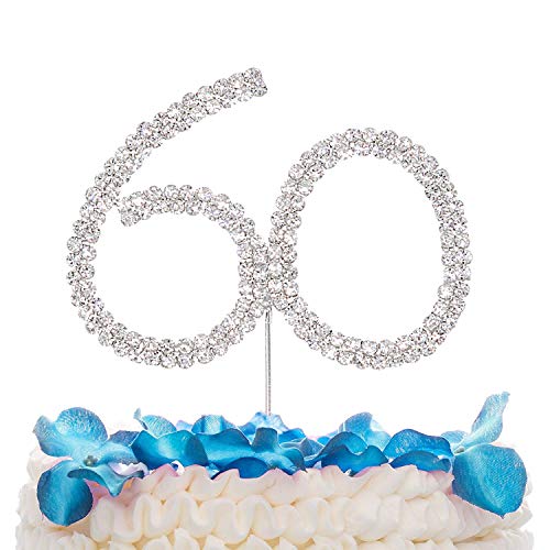 STONCEL - Decoración para tarta de cristales brillantes con número 10/18/20/30/40/50/60 para cumpleaños, aniversario, boda, fiesta, decoración (Number60)