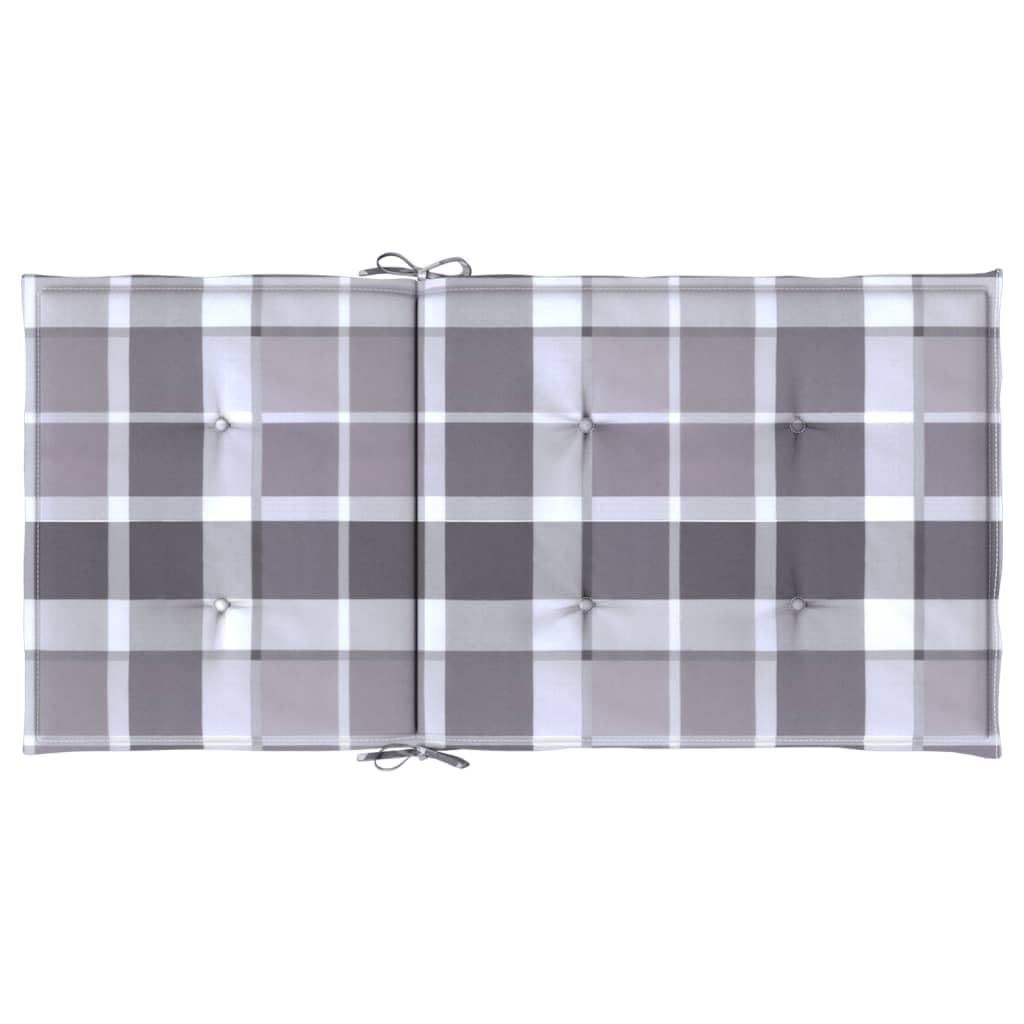 4er Set Gartenstuhlauflagen für Niedriglehner 100x50x3 cm, Komfortable Sitzauflagen aus Oxford-Gewebe, Stuhlkissen mit Haltebändern und Gummizug für Gartenstühle, Grau Karomuster