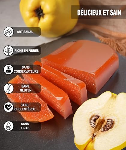 Pâte Coing Gourmet Texture Fondante Saveur Intense Sans Gluten Sans Graisses Source Fibre Idéal Petit-déjeuner Dessert Apéritif Accord Fromages Recettes Artisanales Origine Espagne Délice 400 g – vue 3