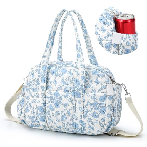 Zhehao Quilted Insulated Lunch Box for Women Cute Lunch Bag, Blue Flower