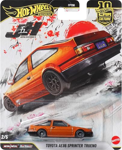 Hot Wheels Toyota AE86 Sprinter Trueno, Coche de Juguete Premium a Escala 1:64, con neumáticos Real Riders y Carrocería y Chasis Metal/Metal, JKF10