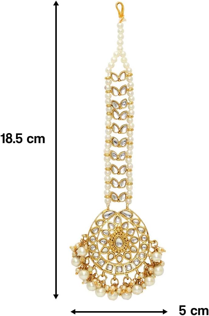 Aheli Faux Kundan Beaded Maang Tikka Head Piece Indian Wedding Ethnic Fashion Jewelry Gift for Women Green