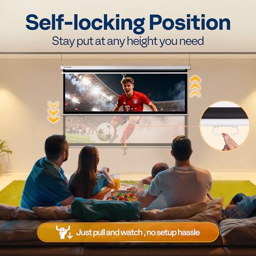 Image of VIVOHOME 80 Inch 16:9 Pull Down Projector Screen, White | Manual Retractable 4K Projection Screen for Home Theater, Roll Up ALR Movie Screen for Ceiling and Wall Mount