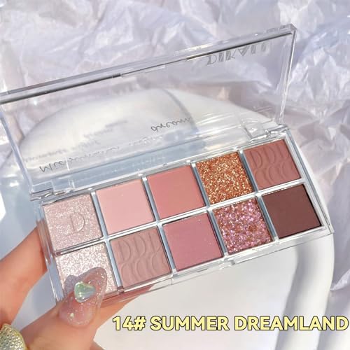 Image of Erinde 10 Color Eyeshadow Palette Makeup - Matte Shimmer Glitter Eye Shadow, Ultra-Blendable, High Pigmented, Naturing-Looking, Neutral Nude Eyeshadow Palette with Professional Brush, Summer Dreamland